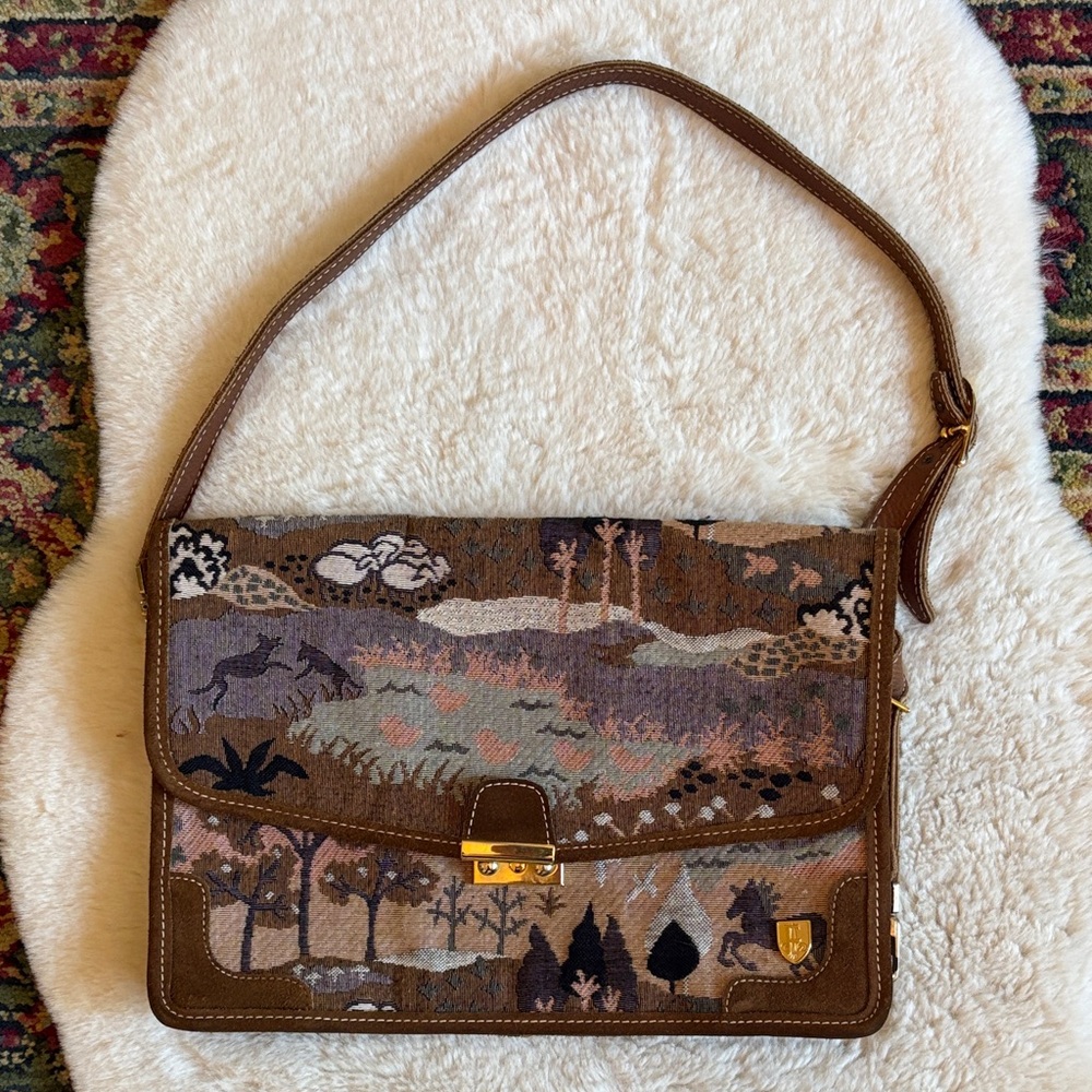 Vintage Unicorn Tapestry Suede Messenger Bag 🦄